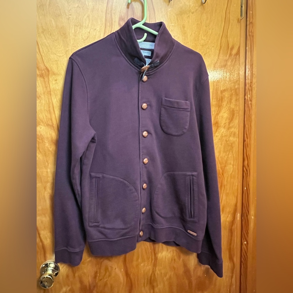 Ted baker men’s size 5 (XL) eggplant plum button down sweater